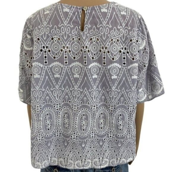 KAKTUS Embroidered boho lavender blouse side XL short sleeve keyhole button back - Picture 2 of 9